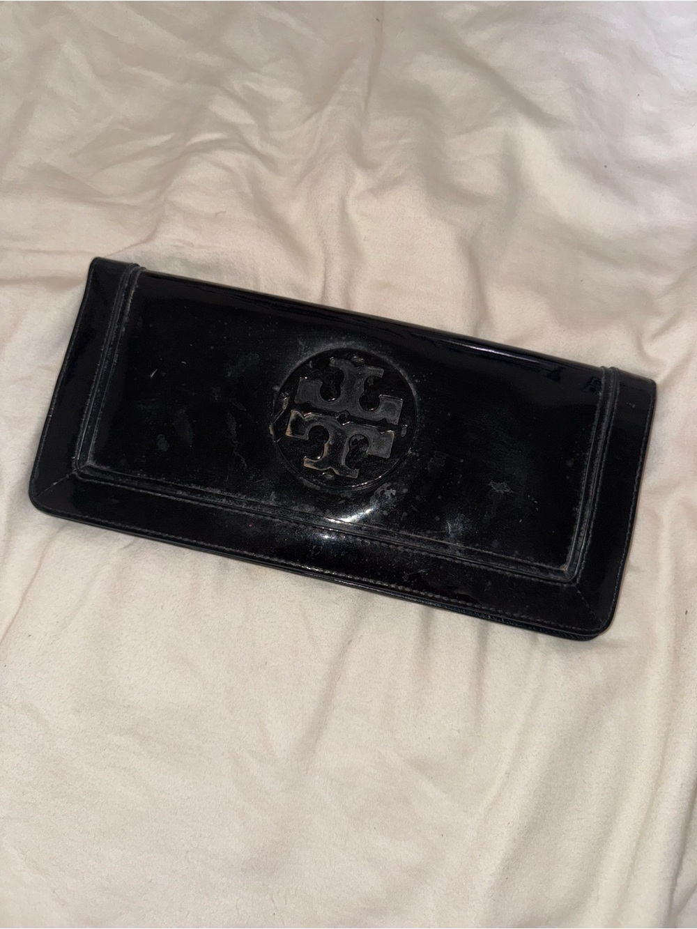 Tory Burch Black Patent Leather Logo Wallet Clutch
